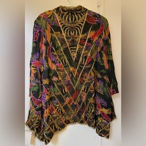 Jasdee Jacket Domin Sleeve Hand Work Beading & Hand Print Silk Vintage‎